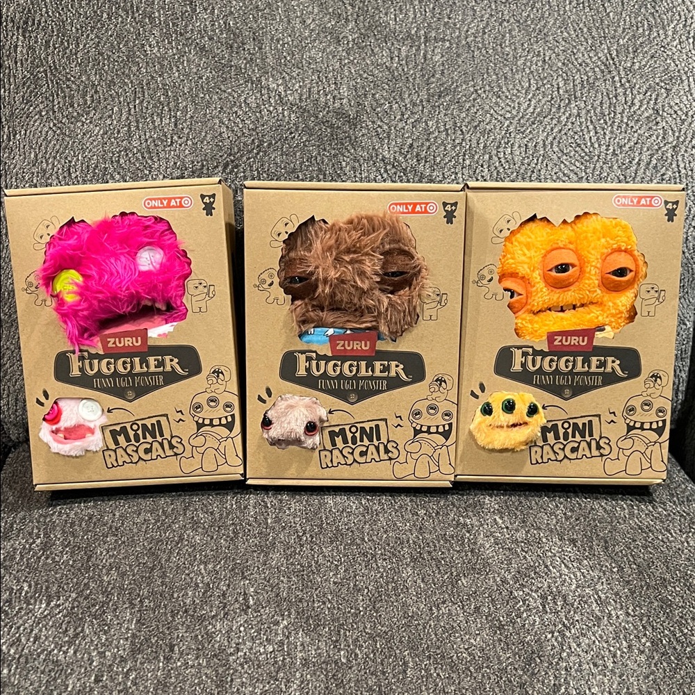 ZURU Fuggler Mini Rascals Plush Trio - Pink, Brown, Orange ( Full Set Of 3 )